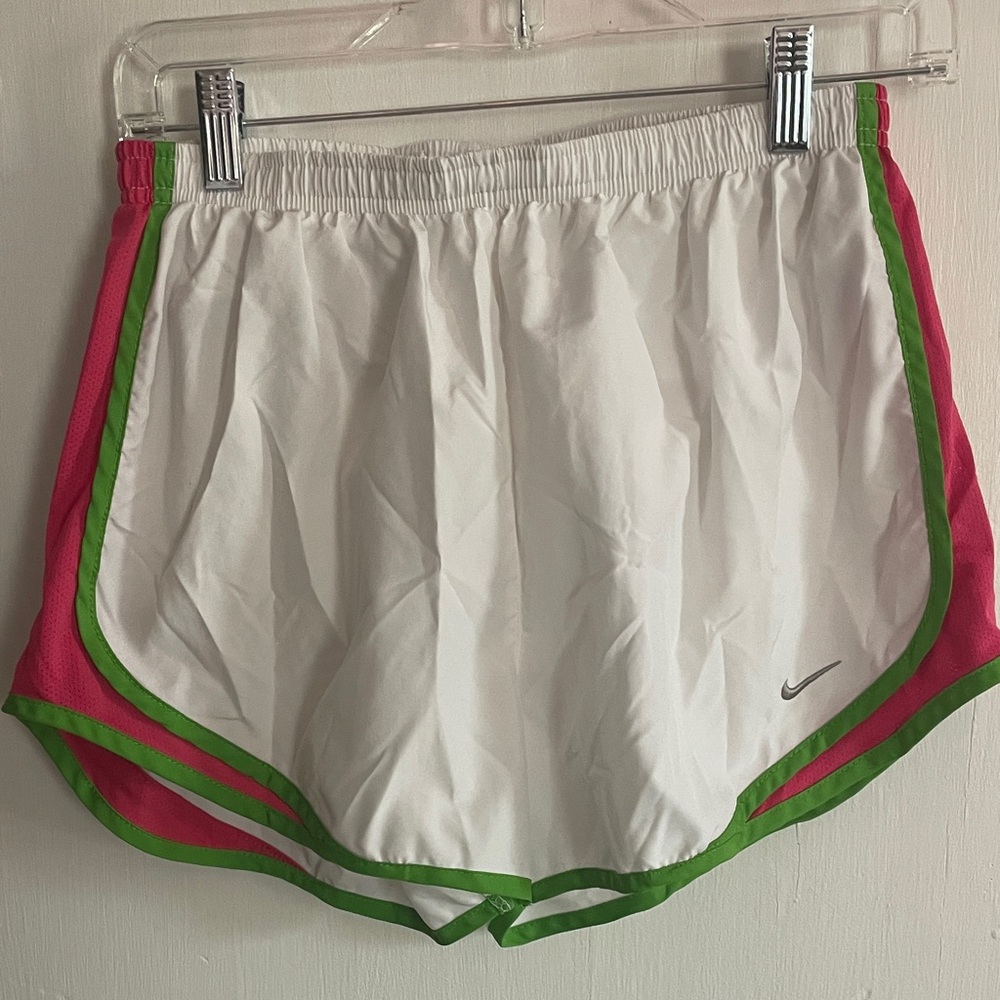 Nike Women's White Shorts with Pink and Green Trim
